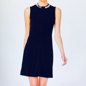 Calvin Klein Black Party Dress Scuba Style Sheath Silver Choker Collar Size 8P